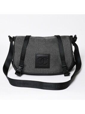 Chanel Sports Line Messenger Bag CC Logo Glitter Canvas Black